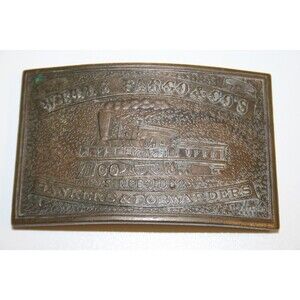 Vintage WELLS FARGO and Co Banking Forwarders Field Telegraph Brass Belt Buckle